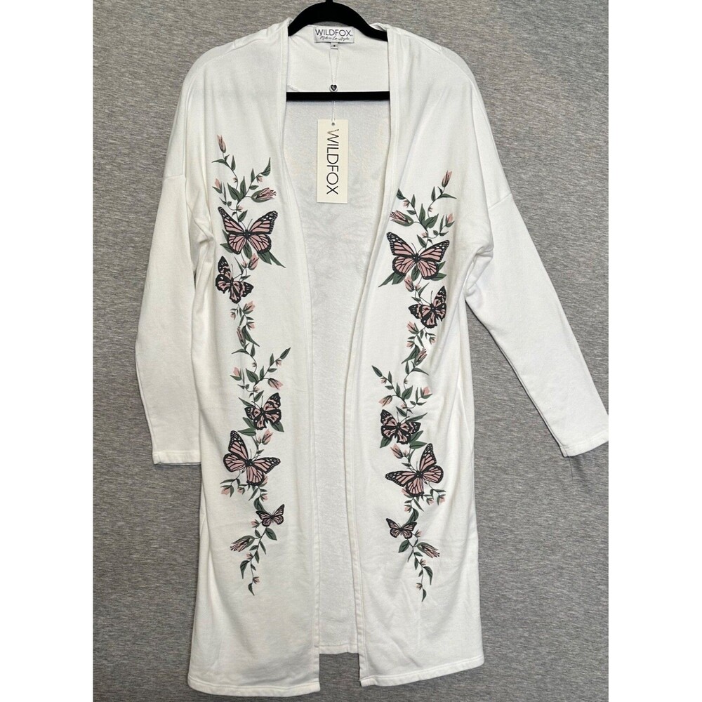 Wildfox BRIDE Open Front Robe Cardigan Duster Size S Floral Butterfly‎ Bohemian